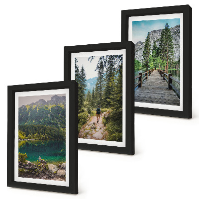 Set 3 tablouri Munți, lacuri, păduri și poteci în natură