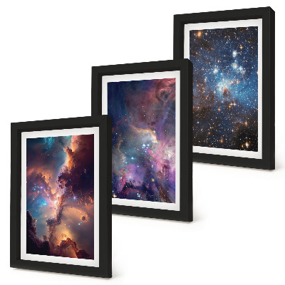 Set 3 tablouri Peisaje spațiale cu stele și nebuloase