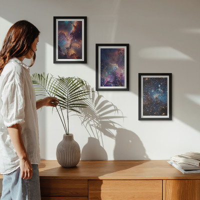 Set 3 tablouri Peisaje spațiale cu stele și nebuloase
