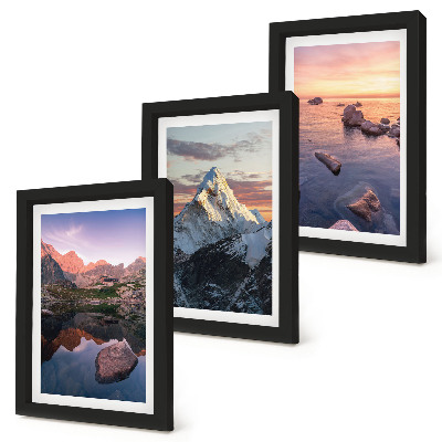 Set 3 tablouri Peisaje montane cu apă și stânci în fundal