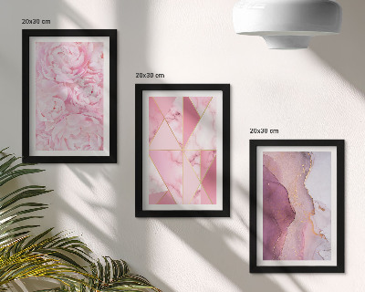 Set 3 tablouri Flori roz bujori modele geometrice