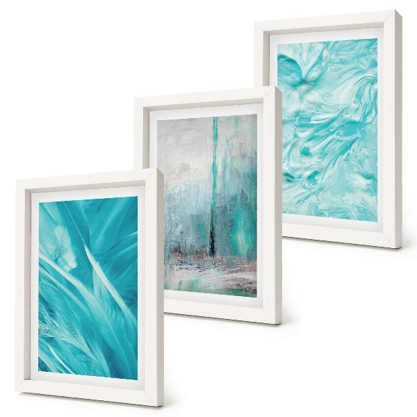 Set 3 tablouri Nuanțe de albastru în modele abstracte delicate