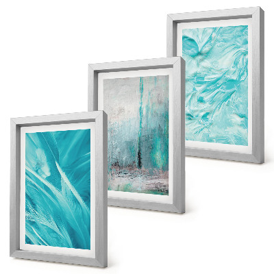 Set 3 tablouri Nuanțe de albastru în modele abstracte delicate