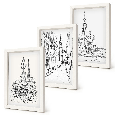 Set 3 tablouri Desene simple cu vederi ale orașului