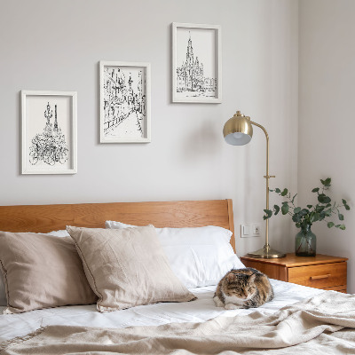 Set 3 tablouri Desene simple cu vederi ale orașului