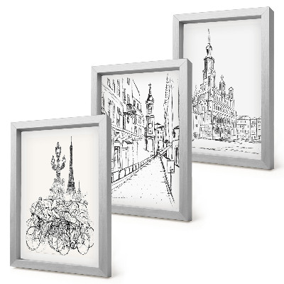 Set 3 tablouri Desene simple cu vederi ale orașului