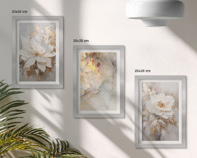 Set 3 tablouri Flori pe un fundal deschis cu modele abstracte