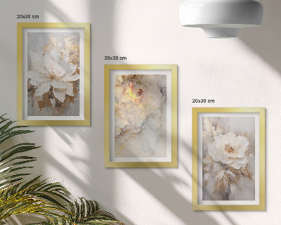 Set 3 tablouri Flori pe un fundal deschis cu modele abstracte