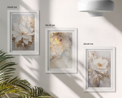 Set 3 tablouri Flori pe un fundal deschis cu modele abstracte