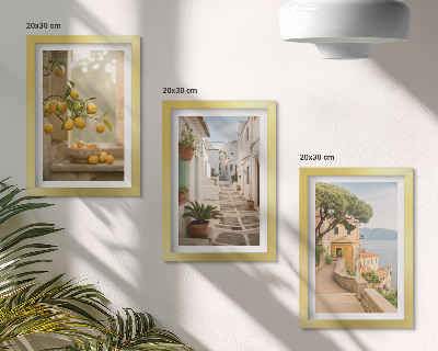 Set 3 tablouri Vedere de la fereastră asupra citricelor și arhitectură de pe malul mării