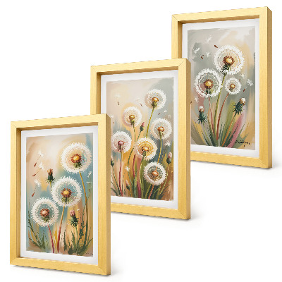 Set 3 tablouri Flori de păpădie pe un fundal de ierburi pastelate