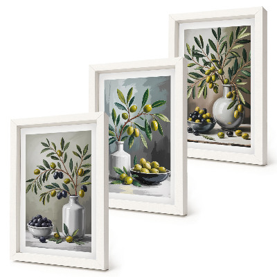 Galerie de perete Măsline în vase ceramice pe fundal gri