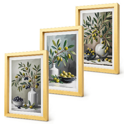 Galerie de perete Măsline în vase ceramice pe fundal gri