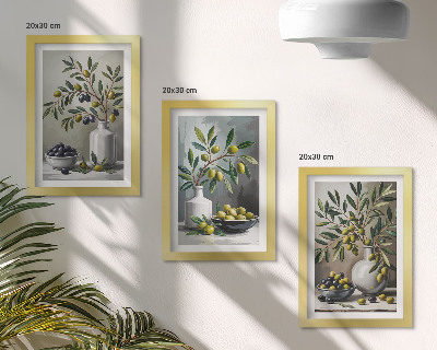 Galerie de perete Măsline în vase ceramice pe fundal gri