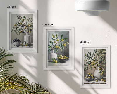 Galerie de perete Măsline în vase ceramice pe fundal gri
