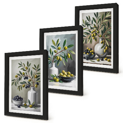 Galerie de perete Măsline în vase ceramice pe fundal gri