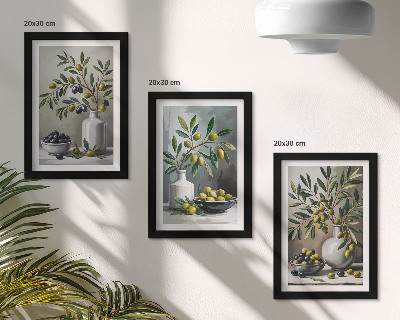 Galerie de perete Măsline în vase ceramice pe fundal gri