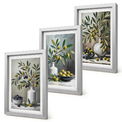 Galerie de perete Măsline în vase ceramice pe fundal gri