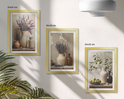 Set 3 tablouri Flori în vaze, măsline și decorațiuni naturale