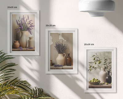 Set 3 tablouri Flori în vaze, măsline și decorațiuni naturale