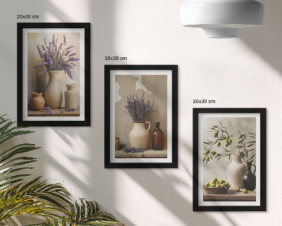 Set 3 tablouri Flori în vaze, măsline și decorațiuni naturale