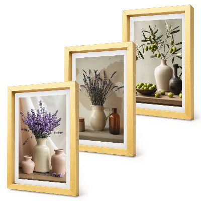 Set 3 tablouri Flori de lavandă, măsline și vase ceramice