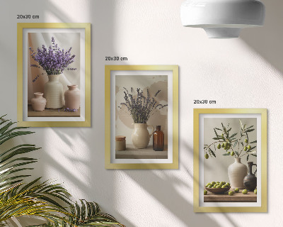Set 3 tablouri Flori de lavandă, măsline și vase ceramice