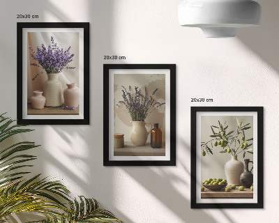 Set 3 tablouri Flori de lavandă, măsline și vase ceramice