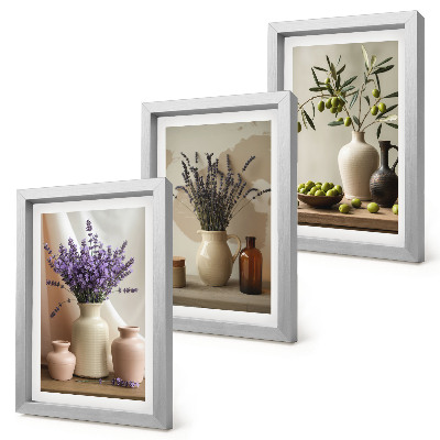 Set 3 tablouri Flori de lavandă, măsline și vase ceramice