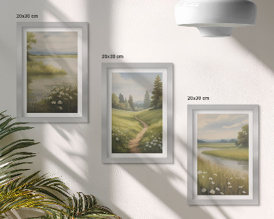 Galerie de perete Peisaj de primăvară cu o potecă de râu și o pajiște cu flori