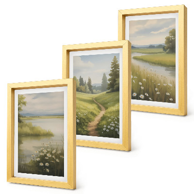 Galerie de perete Peisaj de primăvară cu o potecă de râu și o pajiște cu flori