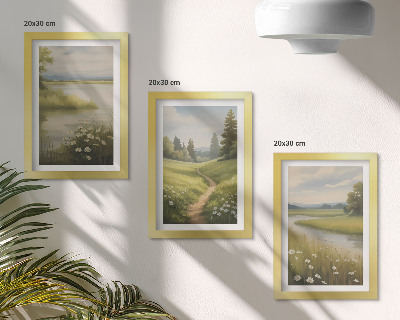 Galerie de perete Peisaj de primăvară cu o potecă de râu și o pajiște cu flori