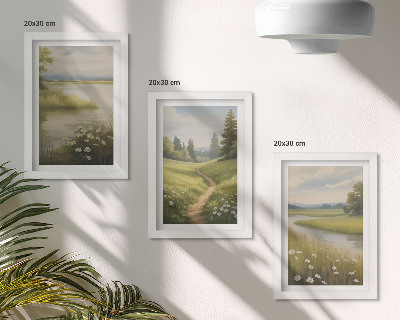 Galerie de perete Peisaj de primăvară cu o potecă de râu și o pajiște cu flori