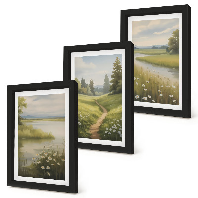 Galerie de perete Peisaj de primăvară cu o potecă de râu și o pajiște cu flori