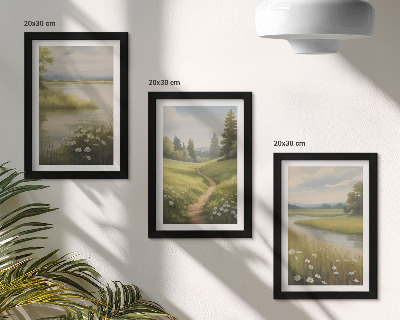 Galerie de perete Peisaj de primăvară cu o potecă de râu și o pajiște cu flori