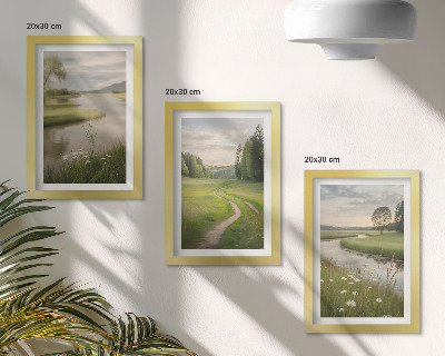 Set 3 tablouri Peisaje liniștite de vară cu un râu și o pajiște cu flori