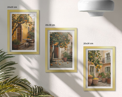 Set 3 tablouri O grădină cu citrice într-un cadru însorit