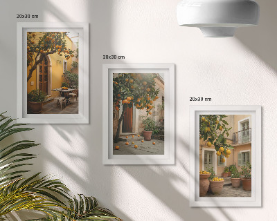 Set 3 tablouri O grădină cu citrice într-un cadru însorit