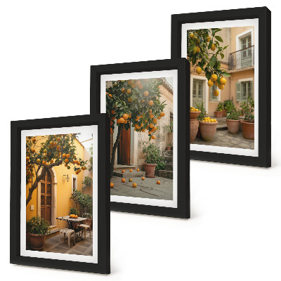 Set 3 tablouri O grădină cu citrice într-un cadru însorit