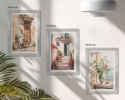 Galerie de perete Străzi pictate cu flori și o bicicletă