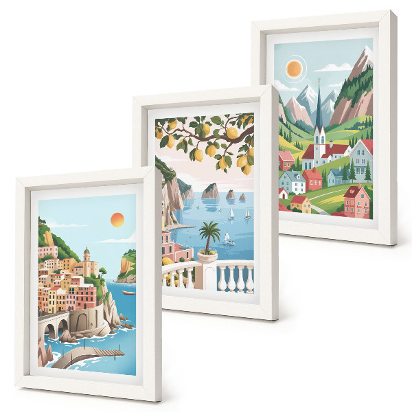 Set 3 tablouri Peisaje pitorești cu mare și citrice