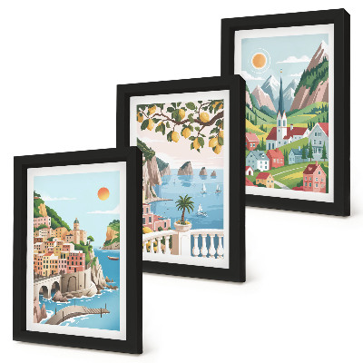Set 3 tablouri Peisaje pitorești cu mare și citrice