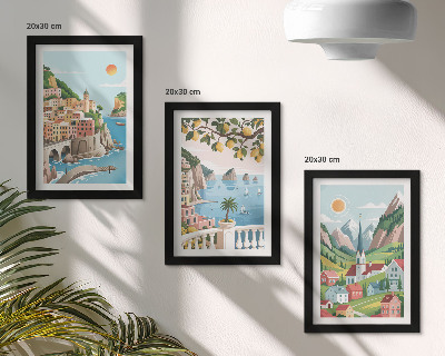 Set 3 tablouri Peisaje pitorești cu mare și citrice
