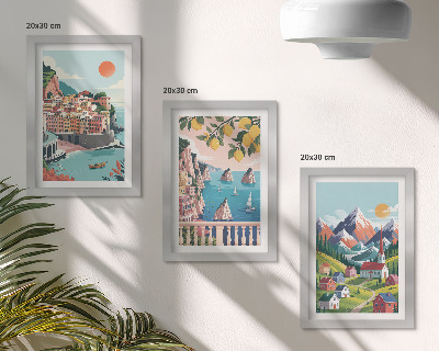 Set 3 tablouri Peisaje montane colorate și orașe de pe litoral