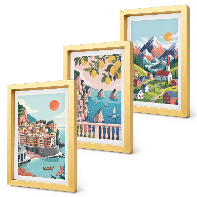 Set 3 tablouri Peisaje montane colorate și orașe de pe litoral