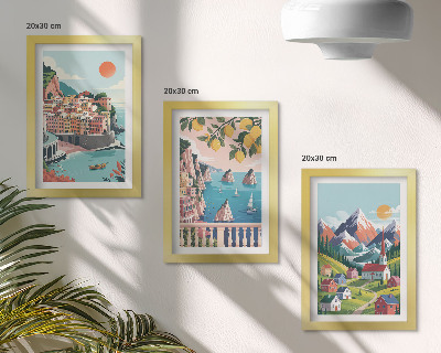 Set 3 tablouri Peisaje montane colorate și orașe de pe litoral