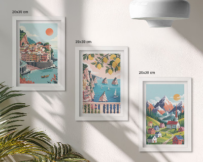 Set 3 tablouri Peisaje montane colorate și orașe de pe litoral