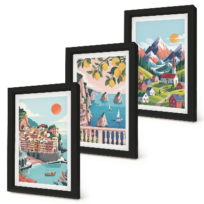 Set 3 tablouri Peisaje montane colorate și orașe de pe litoral