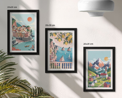 Set 3 tablouri Peisaje montane colorate și orașe de pe litoral