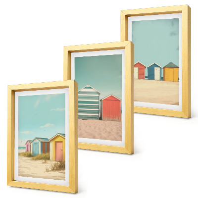 Set 3 tablouri Case colorate pe plajă în soarele de vară